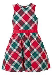 Sukienka dziewczęca na uroczyste okazje bonprix czerwono-głęboki zielony - biel wełny w kratę. Typ kołnierza: kokarda. Kolor: czerwony. Materiał: bawełna, wełna, poliester, poliamid, materiał. Długość rękawa: bez rękawów. Wzór: nadruk #1