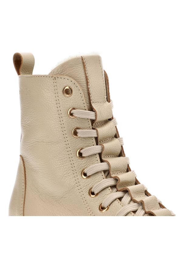 CheBello - Beżowe Botki Chebello Ocieplane Skórzane Buty Damskie. Okazja: na co dzień, na spacer. Kolor: beżowy. Materiał: skóra. Styl: casual, sportowy