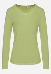 Born2be - Zielona Bluzka Typu Longsleeve z Okrągłym Dekoltem Unelessa. Kolor: zielony. Materiał: jeans. Długość rękawa: długi rękaw. Styl: elegancki, klasyczny #3