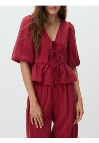 Reserved - Bluzka z modalem - bordowy. Kolor: czerwony. Materiał: tkanina