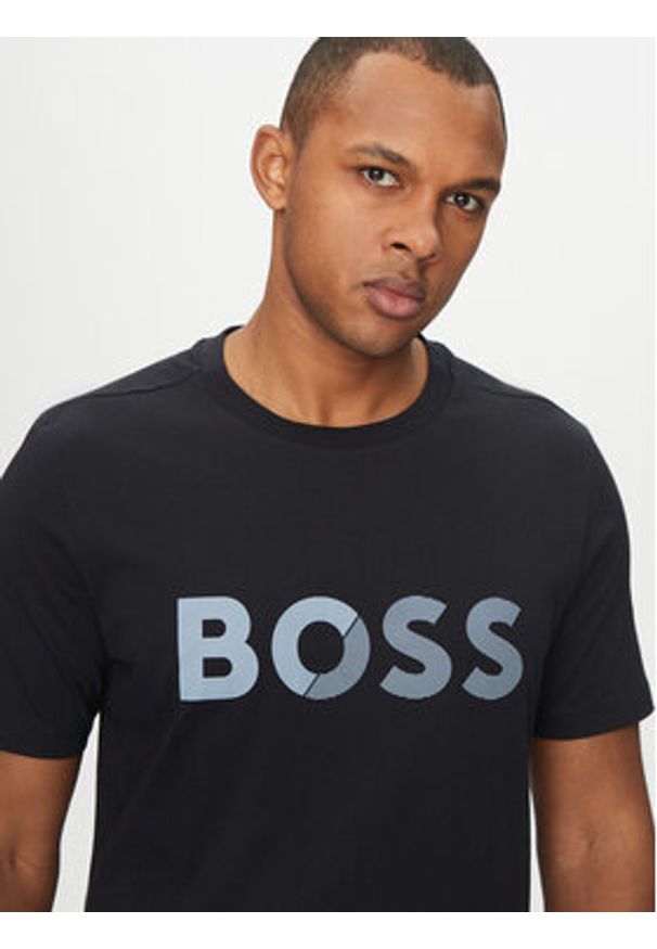 BOSS T-Shirt Tape Logo 50530990 Granatowy Regular Fit. Kolor: niebieski. Materiał: bawełna