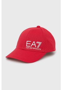 EA7 Emporio Armani Czapka kolor czerwony z aplikacją. Kolor: czerwony. Wzór: aplikacja