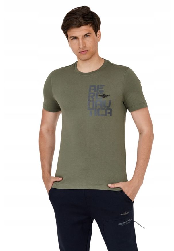 Aeronautica Militare - AERONAUTICA MILITARE Zielony t-shirt męski. Kolor: zielony. Długość rękawa: krótki rękaw. Długość: krótkie. Wzór: haft