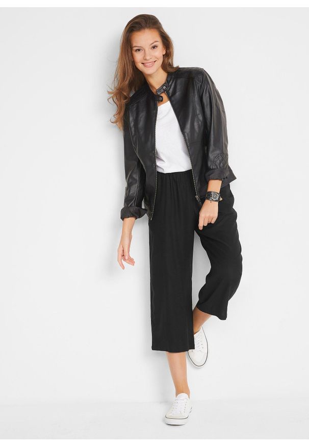bonprix - Spodnie 3/4 z elastyczną gumką w talii, z wiskozy. Kolor: czarny. Materiał: wiskoza