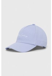 Armani Exchange czapka z daszkiem bawełniana kolor fioletowy z aplikacją. Kolor: fioletowy. Materiał: bawełna. Wzór: aplikacja #1
