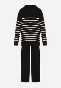 Born2be - Czarny Komplet z Wełną i Bawełną Sweter w Paski i Szerokie Spodnie Neveena. Kolor: czarny. Materiał: wełna, bawełna. Wzór: paski #5
