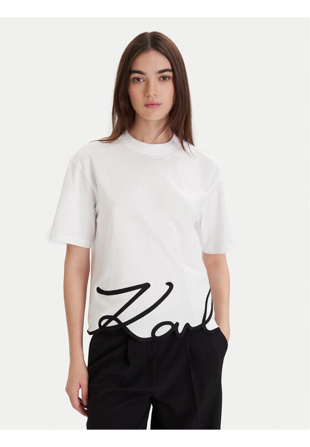 Karl Lagerfeld - KARL LAGERFELD T-Shirt A1W17013 Biały Regular Fit. Typ kołnierza: dekolt w karo. Kolor: biały. Materiał: bawełna