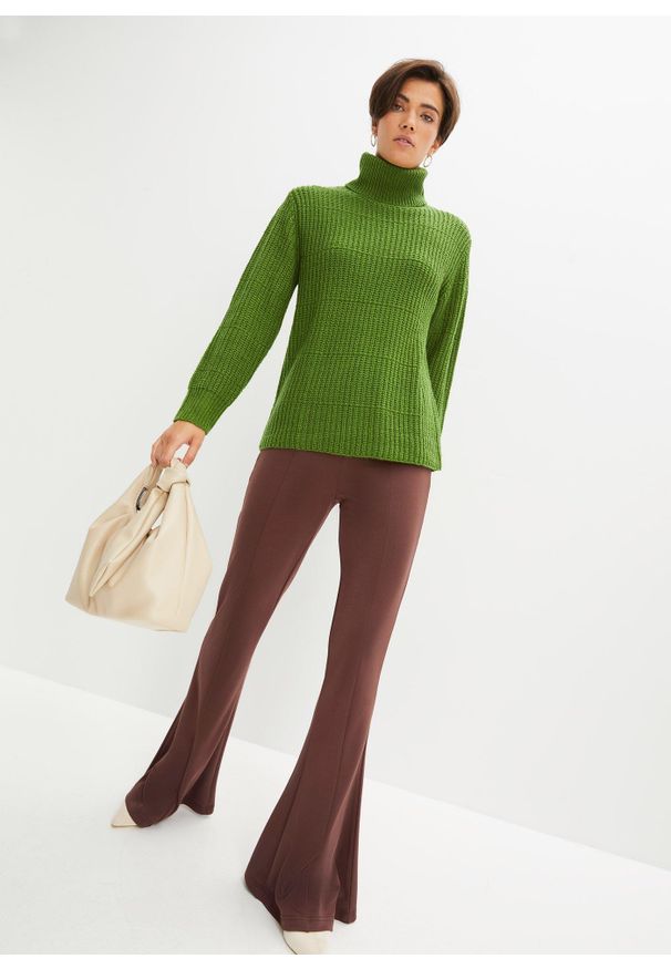 bonprix - Sweter z golfem. Typ kołnierza: golf. Kolor: zielony. Sezon: zima