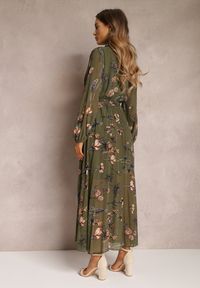 Renee - Ciemnozielona Sukienka Plisowana w Kwiaty Emiranda. Okazja: na co dzień. Typ kołnierza: dekolt w serek. Kolor: zielony. Wzór: kwiaty. Styl: casual #4