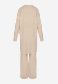 Born2be - Jasnobeżowy Dzianinowy Komplet z Wełną Kamizelka Długi Kardigan i Spodnie Otizela. Kolekcja: plus size. Kolor: beżowy. Materiał: dzianina, wełna #6