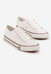 Born2be - Biało-Czerwone Trampki pod Kostkę Lilitia. Okazja: na co dzień. Kolor: biały. Materiał: jeans. Styl: casual #3