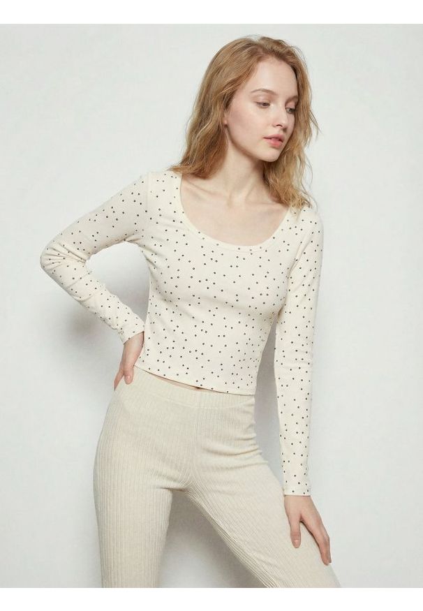 Sinsay - Bawełniana bluzka z długim rękawem - wielobarwny. Materiał: bawełna. Długość rękawa: długi rękaw. Długość: długie