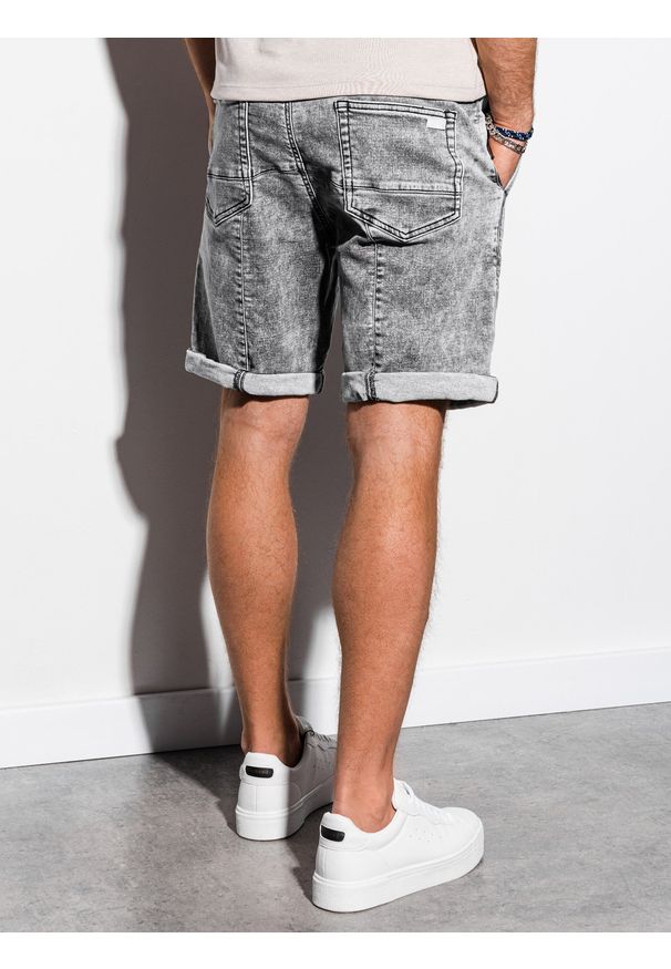 Ombre Clothing - Krótkie spodenki męskie jeansowe W219 - szare - XXL. Kolor: szary. Materiał: jeans. Długość: krótkie. Wzór: aplikacja