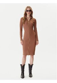 Just Cavalli Sukienka codzienna 79PAO905 J0251 Brązowy Slim Fit. Okazja: na co dzień. Kolor: brązowy. Materiał: syntetyk. Typ sukienki: proste. Styl: casual #5