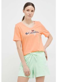 columbia - Columbia t-shirt damski kolor pomarańczowy. Kolor: pomarańczowy. Wzór: nadruk
