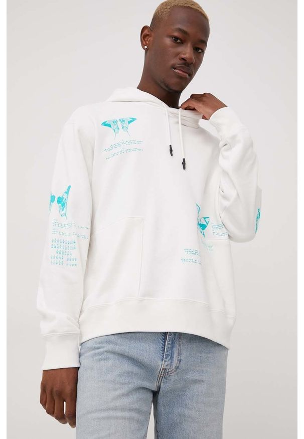 adidas Originals bluza bawełniana męska kolor biały z kapturem z nadrukiem. Typ kołnierza: kaptur. Kolor: biały. Materiał: bawełna. Wzór: nadruk