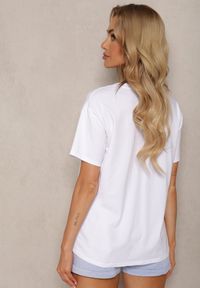 Renee - Biały Bawełniany T-shirt z Ozdobną Aplikacją Kwiatu Risabelle. Okazja: na co dzień. Kolor: biały. Materiał: bawełna. Wzór: aplikacja, kwiaty. Styl: casual, elegancki, wizytowy #4