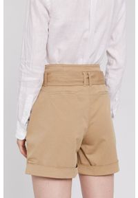 Calvin Klein Szorty damskie kolor beżowy gładkie high waist. Okazja: na co dzień. Stan: podwyższony. Kolor: beżowy. Materiał: tkanina. Wzór: gładki. Styl: casual #3