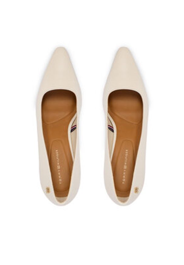 TOMMY HILFIGER - Tommy Hilfiger Czółenka Th Logo Lth Pump Slanted Hl FW0FW09008 Écru. Materiał: skóra