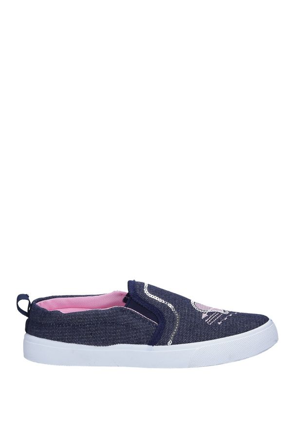 Casu - Granatowe trampki jeansowe slip on z cekinami casu 568-2. Zapięcie: bez zapięcia. Kolor: niebieski. Materiał: jeans