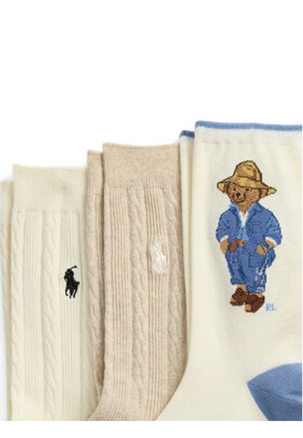 Polo Ralph Lauren Zestaw 3 par wysokich skarpet damskich 455972027001 Beżowy. Kolor: beżowy. Materiał: materiał, bawełna