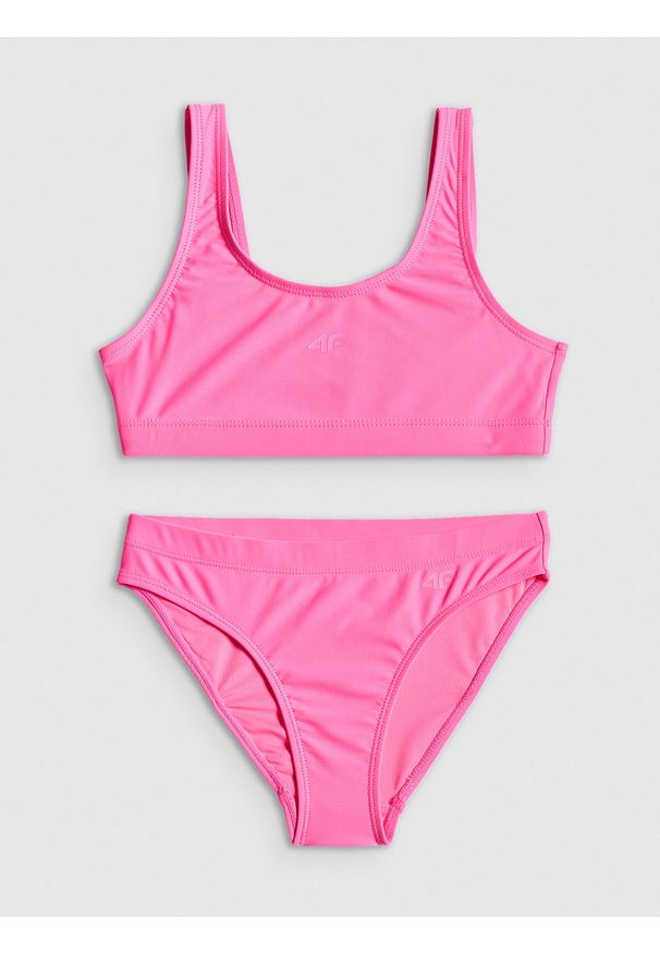 4f - 4F Kostium kąpielowy dwuczęściowy dziewczęcy - różowy 146/152 (10-12 lat). Kolor: różowy