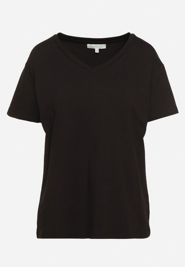 Born2be - Czarny T-shirt Bawełniany o Klasycznym Fasonie Iridessae. Okazja: na co dzień. Typ kołnierza: dekolt w łódkę. Kolor: czarny. Materiał: bawełna. Styl: klasyczny