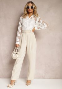 Renee - Beżowe Spodnie High Waist w Garniturowym Stylu z Kieszeniami Junife. Stan: podwyższony. Kolor: beżowy #3