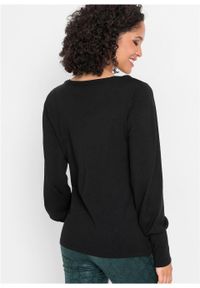 Sweter z balonowymi rękawami bonprix czarny. Kolor: czarny. Materiał: materiał, dzianina, wiskoza, poliamid. Wzór: ze splotem, gładki. Sezon: wiosna #5