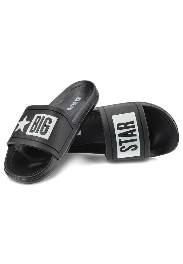 Big-Star - Czarne Klapki Big Star Damskie Buty Na Lato. Okazja: na plażę, do domu. Kolor: czarny. Materiał: materiał. Wzór: aplikacja. Sezon: lato. Styl: elegancki, klasyczny