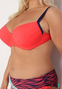 Born2be - Czerwone Bikini Biustonosz z Usztywnionymi Miseczkami Majtki Typu Figi ze Ściągaczami Vikianna. Kolekcja: plus size. Kolor: czerwony. Wzór: aplikacja #3