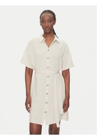 Vero Moda Sukienka koszulowa Thea 10333791 Beżowy Loose Fit. Kolor: beżowy. Materiał: len. Typ sukienki: koszulowe