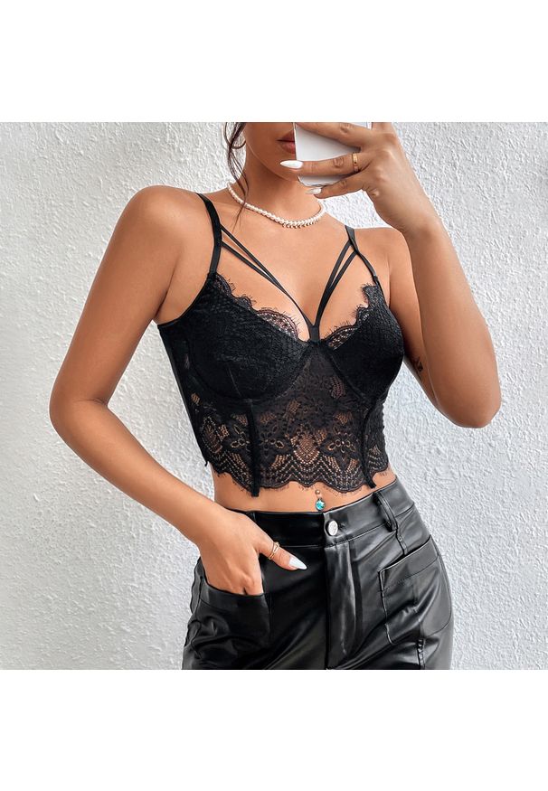 Intica - Koronkowy biustonosz top z regulowanymi ramiączkami Buna. Kolor: czarny. Materiał: koronka. Wzór: koronka