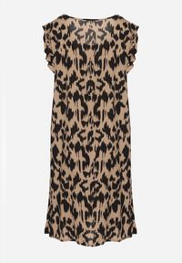 Born2be - Ciemnobeżowa Sukienka z Bawełny o Rozkloszowanym Kroju z Falbankami Zamiast Rękawów Jenalinea. Okazja: na co dzień. Typ kołnierza: kołnierz z falbankami. Kolor: beżowy. Materiał: bawełna. Typ sukienki: rozkloszowane. Styl: casual, elegancki #5