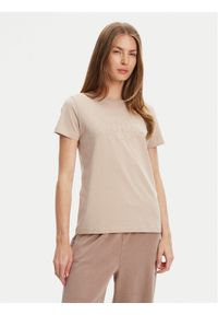 Guess T-Shirt V5YI13 J1314 Beżowy Regular Fit. Kolor: beżowy. Materiał: bawełna