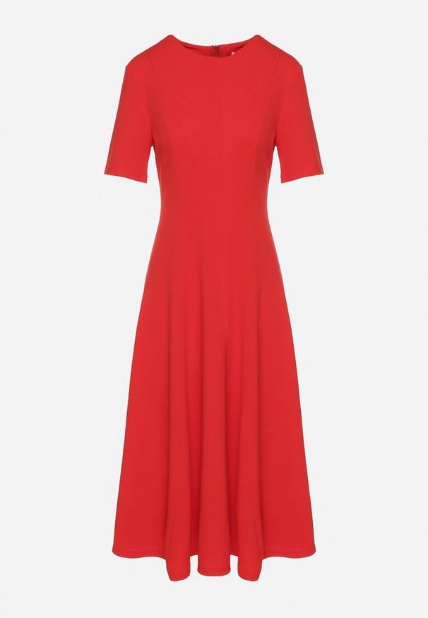 Born2be - Czerwona Sukienka Rozkloszowana z Taliowaniem Telorwena. Okazja: na wesele, na randkę, na ślub cywilny. Kolor: czerwony. Materiał: tkanina. Długość rękawa: krótki rękaw. Styl: klasyczny