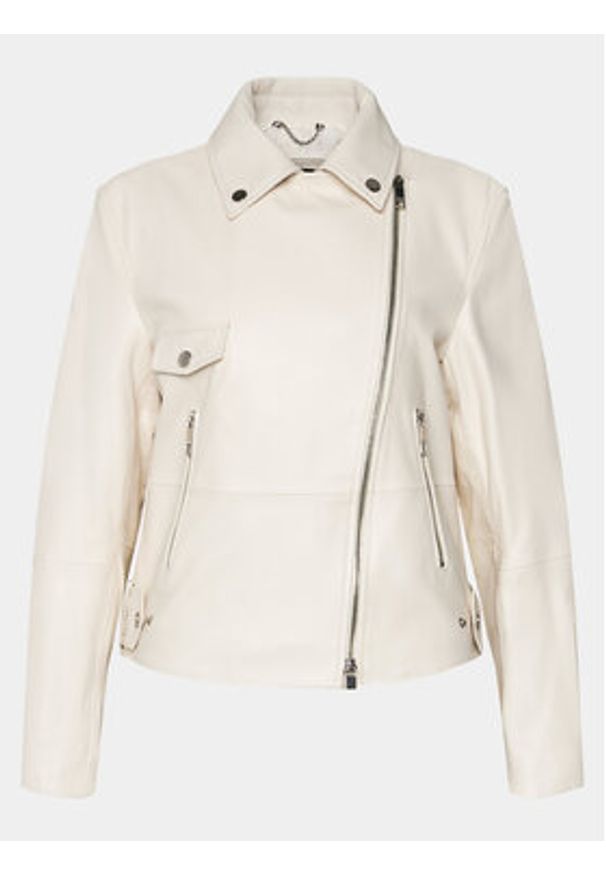 BOSS - Boss Ramoneska Sajina 50505622 Beżowy Slim Fit. Kolor: beżowy. Materiał: skóra