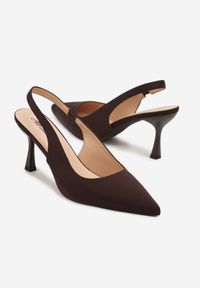 Renee - Brązowe Sandały na Szpilce Typu Slingback Melovelle. Okazja: na co dzień. Kolor: brązowy. Materiał: jeans. Obcas: na szpilce. Styl: elegancki, casual