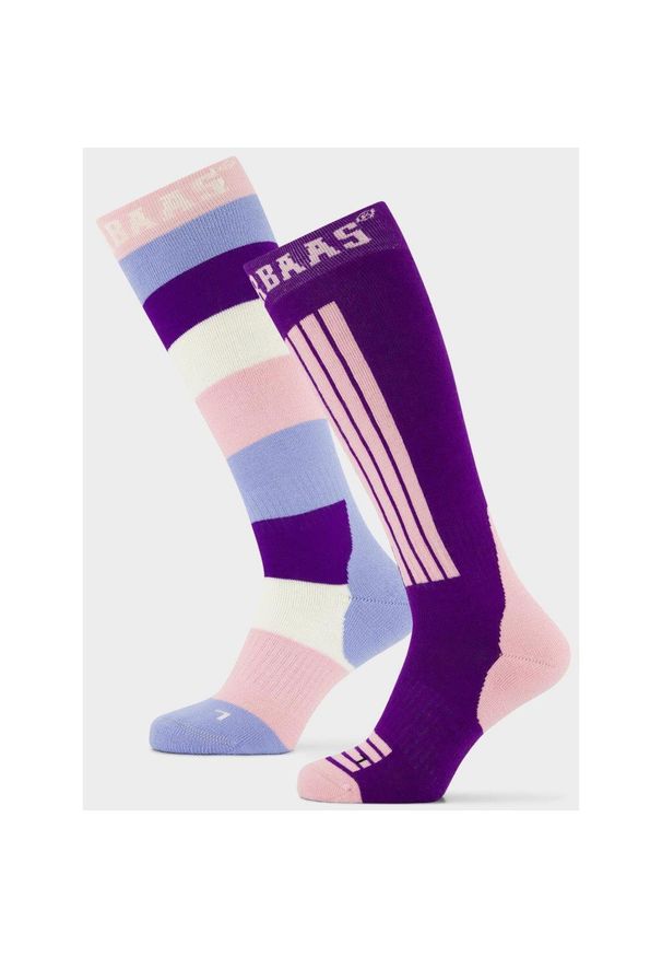 POEDERBAAS - Skarpety narciarskie damskie Poederbaas 2 szt. W paski. Kolor: różowy, wielokolorowy, fioletowy. Materiał: wełna, elastan, poliamid, akryl. Wzór: paski. Sport: narciarstwo