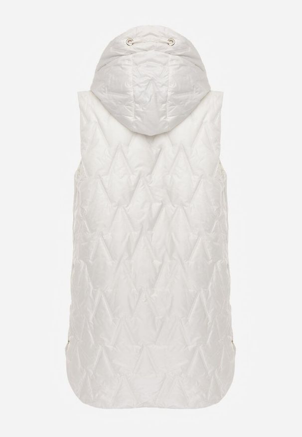 Renee - Biała Długa Kamizelka Pikowana z Nieodpinanym Kapturem Semaea. Kolor: biały. Materiał: prążkowany, jeans. Długość: długie. Styl: street