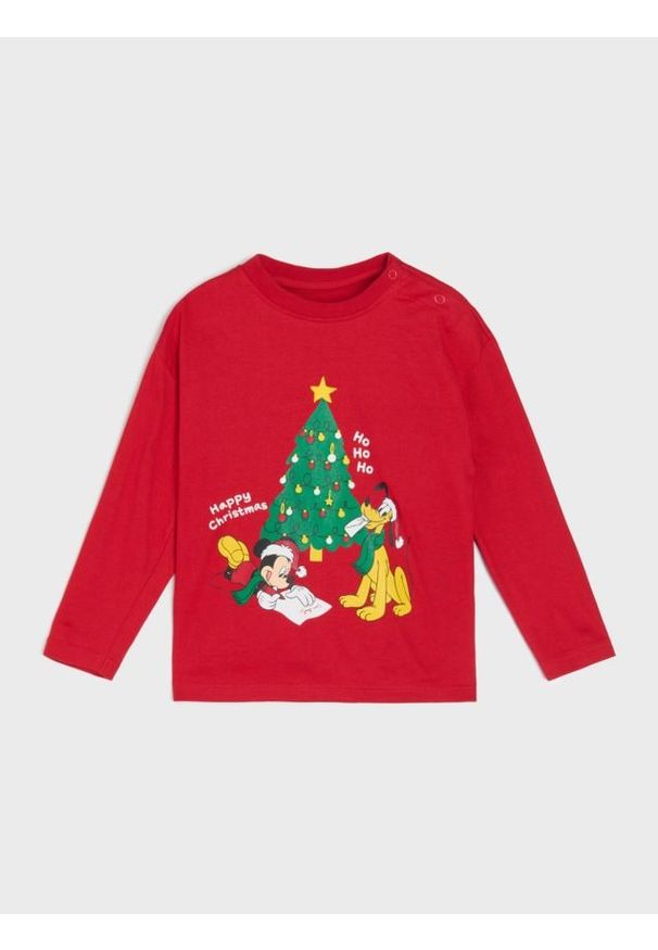 Sinsay - Bawełniana koszulka z nadrukiem Mickey Mouse - czerwony. Kolor: czerwony. Materiał: bawełna. Wzór: nadruk, motyw z bajki