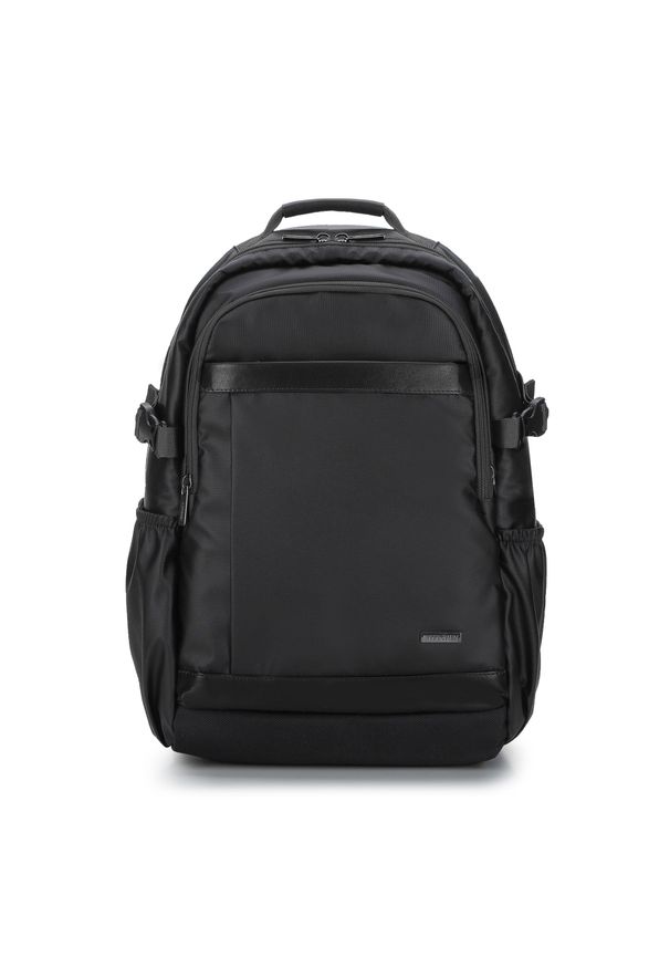 Wittchen - Męski plecak na laptopa 15,6’’ z lamówką z ekoskóry czarny. Kolor: czarny. Materiał: poliester. Styl: biznesowy, elegancki