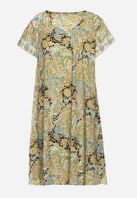 Born2be - Żółto-Zielona Wiskozowa Sukienka o Rozkloszowanym Kroju w Stylu Boho Melnea. Typ kołnierza: dekolt w łódkę. Kolor: żółty. Materiał: wiskoza. Długość rękawa: krótki rękaw. Sezon: lato. Styl: boho #4