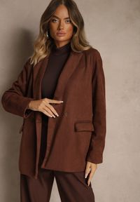 Renee - Brązowa Pudełkowa Marynarka z Usztywnioną Linią Ramion Rillie. Okazja: na co dzień. Kolor: brązowy. Materiał: jeans. Styl: casual, elegancki #8