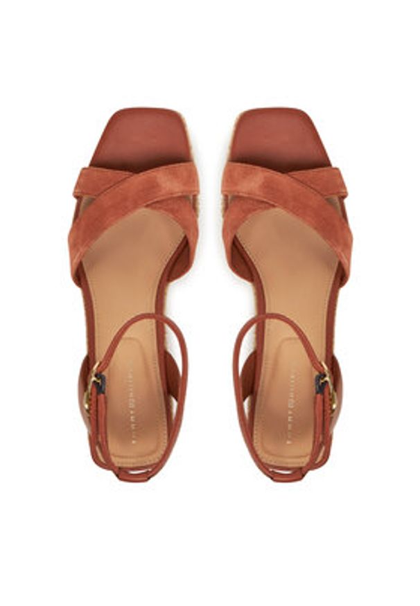 TOMMY HILFIGER - Tommy Hilfiger Espadryle Leather & Suede Mid Wedge Espad FW0FW08804 Brązowy. Kolor: brązowy. Materiał: skóra
