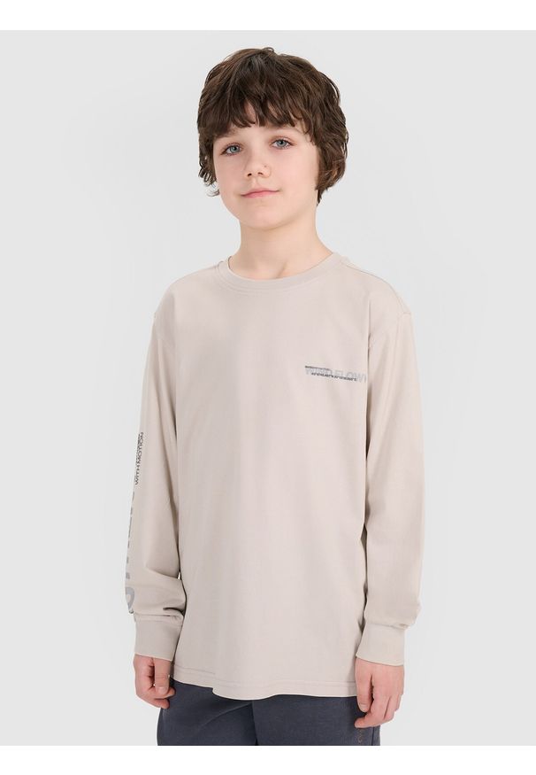 4f - 4F Longsleeve oversize z nadrukiem chłopięcy - szary 146 (10-11 lat). Okazja: na co dzień. Kolor: szary. Materiał: bawełna, jersey, tkanina. Długość rękawa: długi rękaw. Długość: długie. Wzór: nadruk. Sezon: lato. Styl: sportowy, klasyczny, elegancki, casual