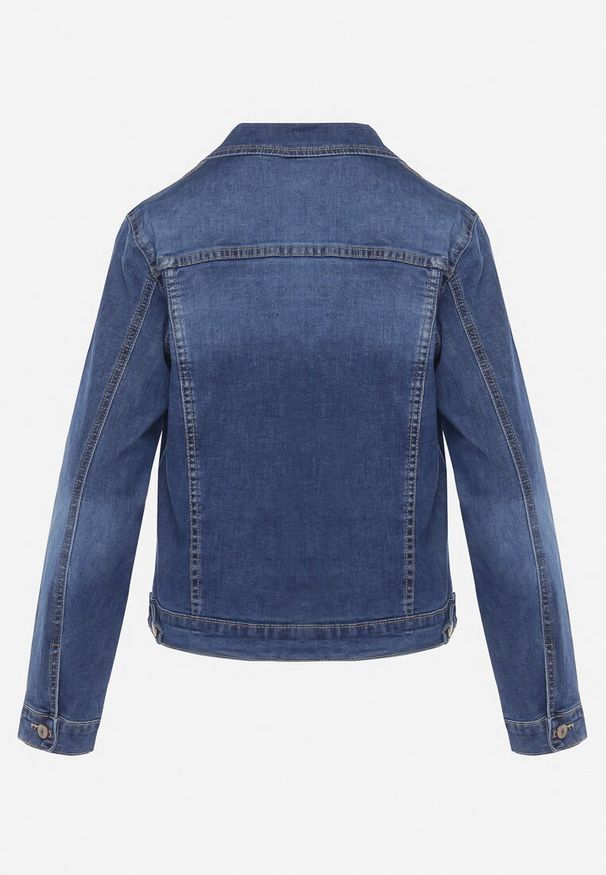 Born2be - Granatowa Jeansowa Kurtka z Przetarciami i Kieszeniami z Klapami Hazelle. Okazja: na co dzień. Kolor: niebieski. Materiał: jeans. Długość rękawa: długi rękaw. Długość: długie. Styl: klasyczny, casual, elegancki