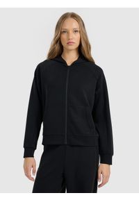 4f - 4F Bluza dresowa rozpinana z modalem damska - czarna XS. Okazja: na co dzień. Typ kołnierza: kaptur. Kolor: czarny. Materiał: dresówka. Styl: casual