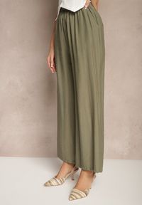 Renee - Zielone Spodnie o Szerokim Kroju High Waist z Wiązaniem Fenalin. Okazja: na co dzień, na imprezę, na spacer. Stan: podwyższony. Kolor: zielony. Styl: elegancki, casual #4