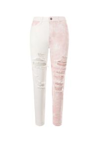 Born2be - Biało-Różowe Jeansy Demonice. Kolor: biały. Wzór: nadruk, aplikacja. Styl: elegancki